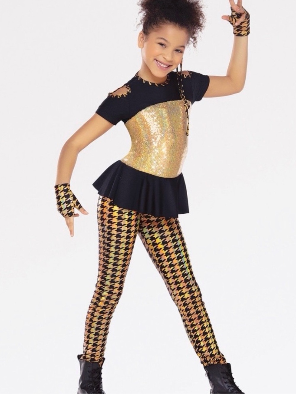 Revolution Rock the Beat Black Gold Dance Costume Child L - EUC